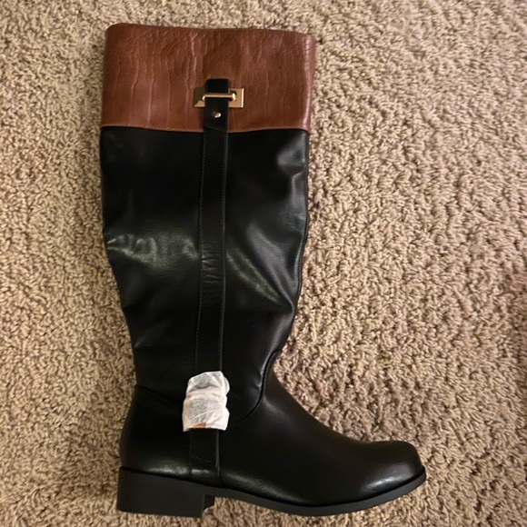 Shoe Dazzle Shoes - Black and brown wide calf boot